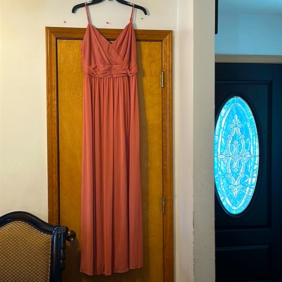 David’s bridal dress sz 10 classic style color Sedona long mesh V neck spa #298 - Picture 1 of 7